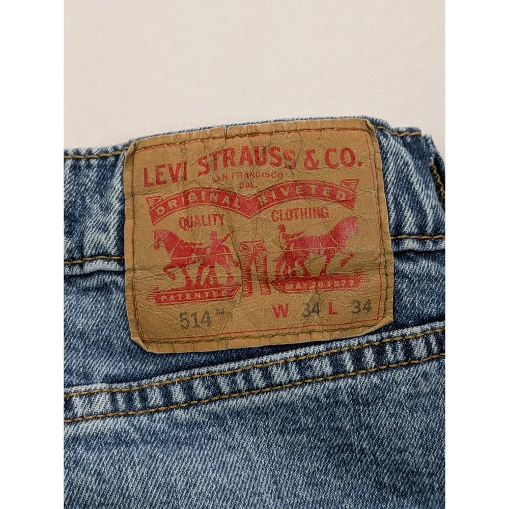 Levis 514 Straight Fit Mens Jeans 34x34 Medium Wash Blue Stretch